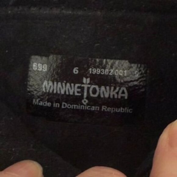 Minnetonka Black Suede Double Fringe Ankle Boots Womens Size 6 Zip Southwest - Picture 2 of 10